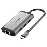 Ven CNCHB Vention USB-C Multi-Functional 6 In 1 Docking Station - Type C to HDMI/USB3.0(3 Ports)/RJ45/PD(87W) Converter 0.15M Gray