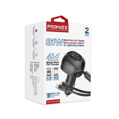 Promate POWERDRIVE-RCI81 81W Multi‑Port Car Charger – High‑Speed USB‑C & USB‑A PD Automotive Charger for Smartphones, Tablets, Laptops, and Professional Devices