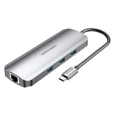 Ven TOLHB Vention USB Multi-Functional 9 In 1 Docking Station-Type C to HDMI/USB 3.0*3/RJ45/SD/TF/TRRS 3.5mm/PD (100W) Docking Station 0.15M Gray Aluminium Alloy Type