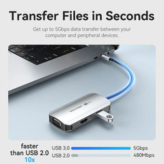 Ven TQAHB Vention USB-C Multi-Functional 4 In 1 Docking Station Type C To HDMI, VGA,USB 3.0,PD(100W)Docking Station