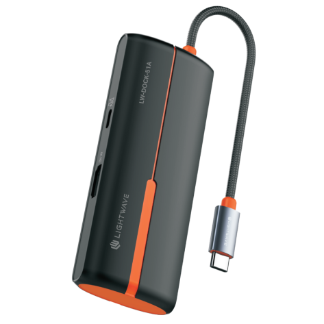 Light Wave-DOCK-51A Light Wave USB C Multi-functional 5 In 1 Docking Station Type C To HDMI 4K@30Hz,3x USB 3.0/High Speed Data And Charging/Black/0.17M Cable/PD 100W