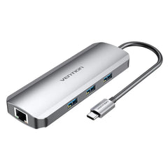 Ven TOLHB Vention USB Multi-Functional 9 In 1 Docking Station-Type C to HDMI/USB 3.0*3/RJ45/SD/TF/TRRS 3.5mm/PD (100W) Docking Station 0.15M Gray Aluminium Alloy Type