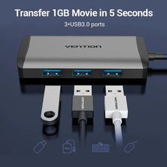 Ven CNCHB Vention USB-C Multi-Functional 6 In 1 Docking Station - Type C to HDMI/USB3.0(3 Ports)/RJ45/PD(87W) Converter 0.15M Gray